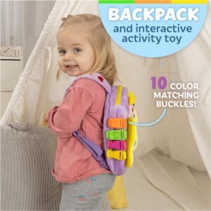 Buckle Toys - Blossom Butterfly Activity Backpack - Educational Learning Toy - Must Have for Long Car Trips - Zippered Pouch for Storage - Great Gift for Toddlers