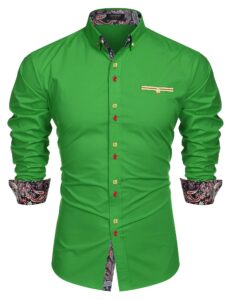 coofandy men's fashion slim fit dress shirt casual shirt, 01-green, medium