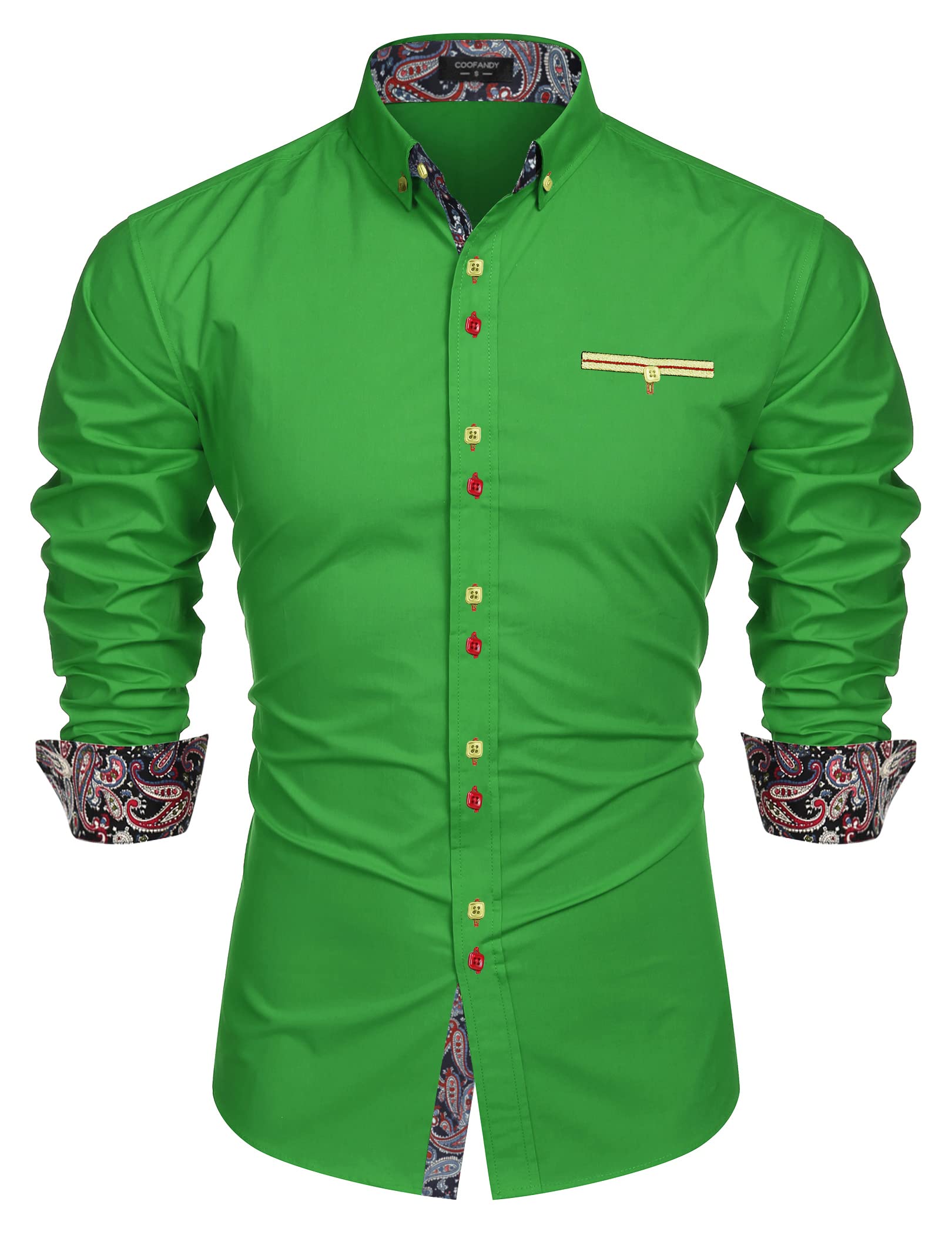 Coofandy Men's Fashion Slim Fit Dress Shirt Casual Shirt, 01-green, Medium