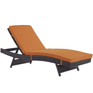 modway convene wicker rattan outdoor patio chaise lounge chair in espresso orange