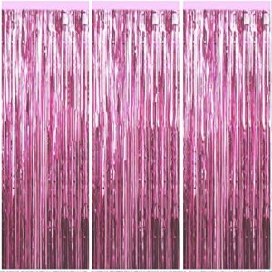 3 packs 3.2ft x 6.6ft light pink metallic tinsel foil fringe curtains photo booth props for birthday wedding engagement bridal shower baby shower bachelorette holiday celebration party decorations