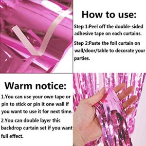 3 Packs 3.2ft x 6.6ft Light Pink Metallic Tinsel Foil Fringe Curtains Photo Booth Props for Birthday Wedding Engagement Bridal Shower Baby Shower Bachelorette Holiday Celebration Party Decorations