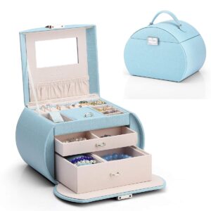 vlando jewelry box for girls princess style girls jewelry box 3-layer kids jewelry box with mirror jewelry box for girls 8-12 valentines day gifts for her (blue)