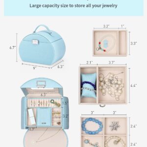 Vlando Jewelry Box for Girls Princess Style Girls Jewelry Box 3-Layer Kids Jewelry Box with Mirror Jewelry Box for Girls 8-12 Valentines Day Gifts for Her (Blue)