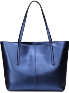 covelin women's handbag genuine leather tote shoulder bags soft hot blue