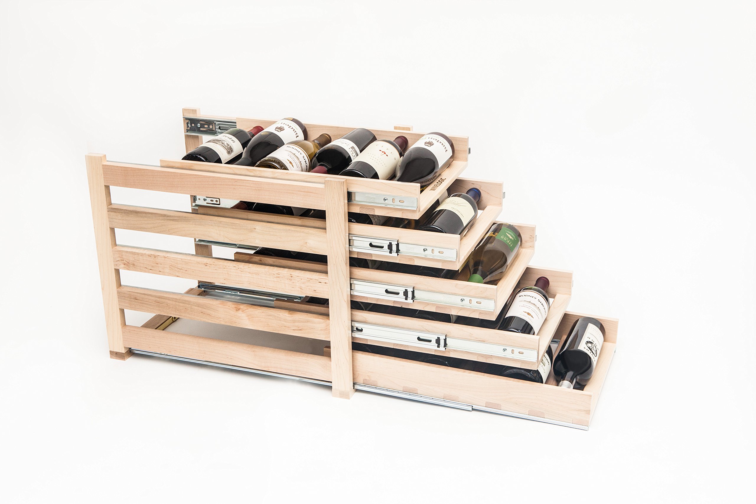 Wine Logic In-Cabinet Sliding Tray Wine Rack, 30-Bottle, Solid Maple Wood, Unstained with Clear Satin Lacquer Finish