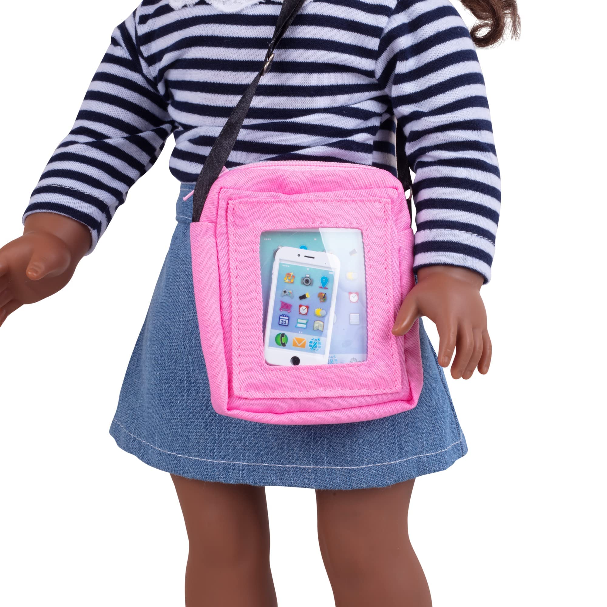 Dress Along Dolly 3pc Tech Set for American 18" Dolls w Cell Phone, Computer Tablet, and Accessory Bag- Premium Durable Metal Construction- Perfect Techie Girl Gift Set for Less