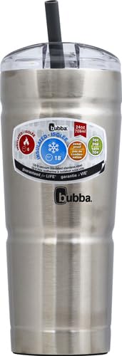 BUBBA BRANDS Envy S Vacuum-Insulated Stainless Steel Tumbler with Lid and Straw, 24oz Reusable Iced Coffee or Water Cup, BPA-Free Travel Tumbler, Steel/Clear