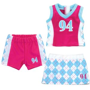sophia's doll sports uniform, 3 piece sports outfit for 18 inch dolls | shirt, shorts, skirt | gift bag included