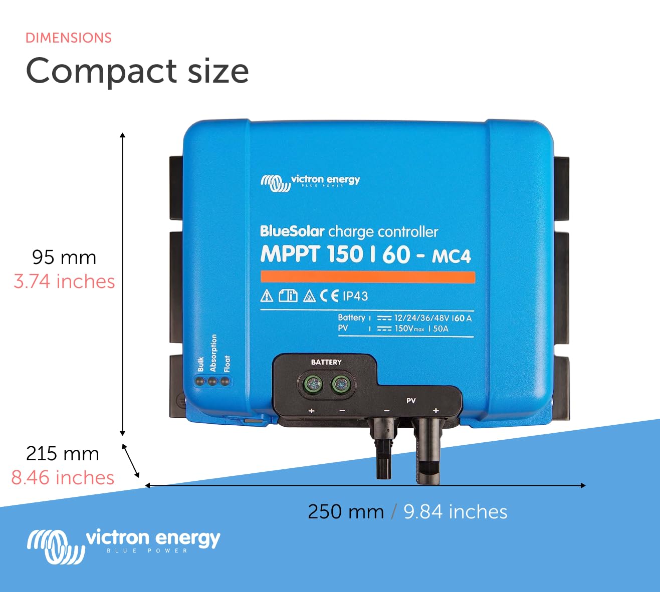 Victron Energy BlueSolar MPPT MC4 150V 60 amp 12/24/36/48-Volt Solar Charge Controller