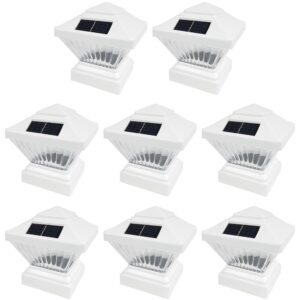 8 pack white outdoor garden 4 x 4 solar led post deck cap square fence light landscape lamp lawn pvc vinyl wood