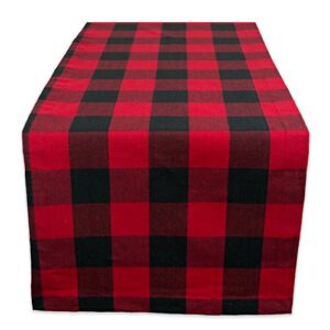 dii buffalo check collection, classic farmhouse table runner, 14x108, red & black