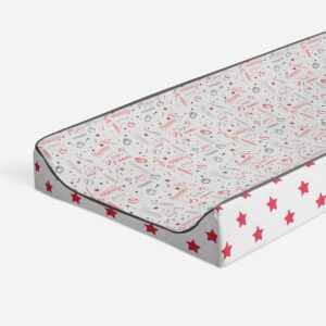 bacati baseball red/grey muslin quilted changing pad cover