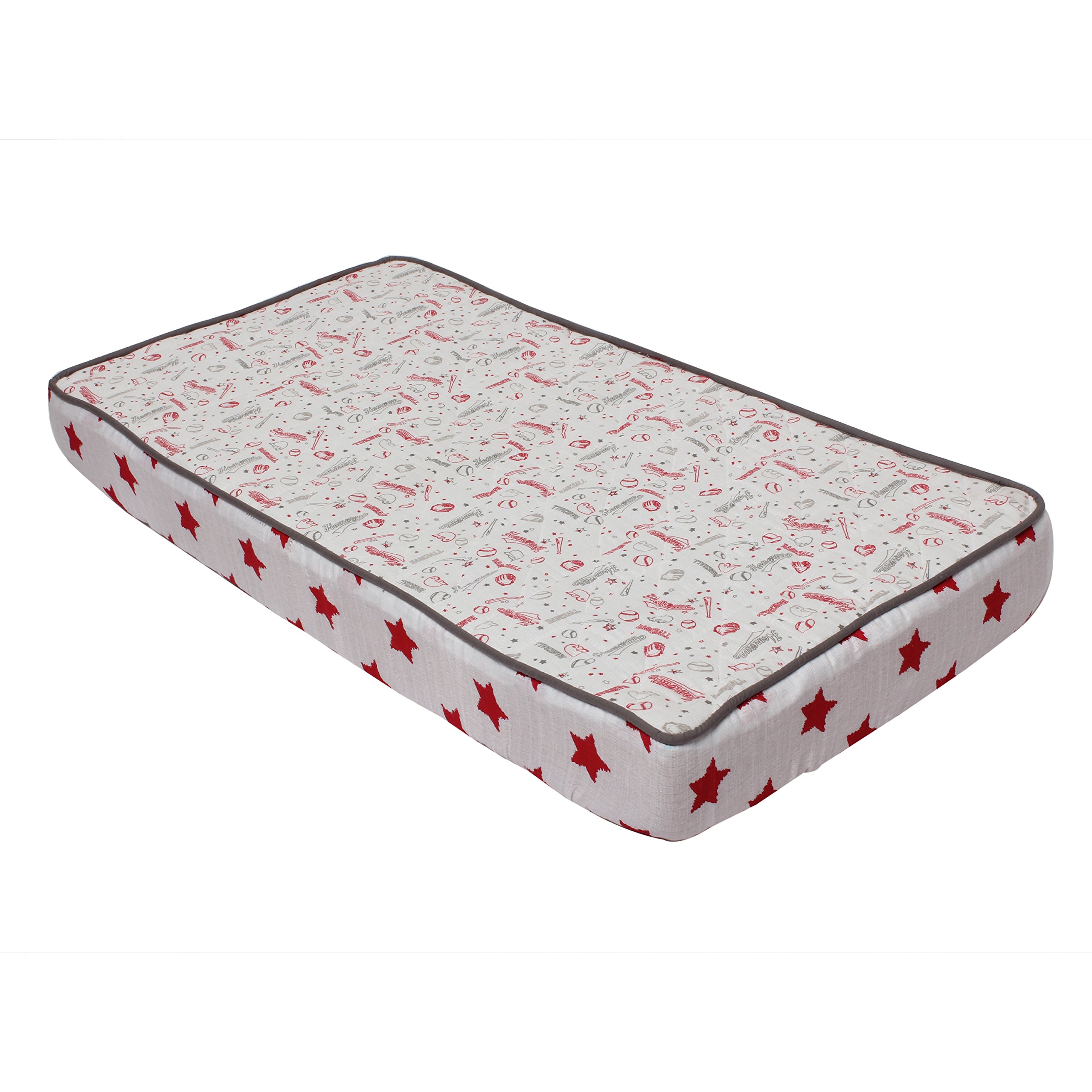 Bacati Baseball Red/Grey Muslin Quilted Changing Pad Cover