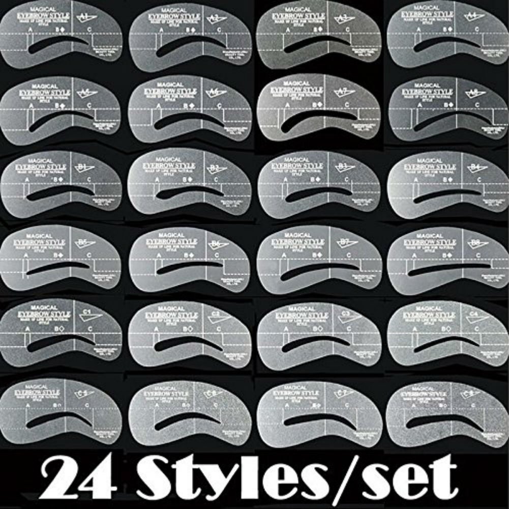 AKOAK Newest 24 Styles 6 Sets Eyebrow Grooming Stencil Kit Template Make Up Shaping Shaper