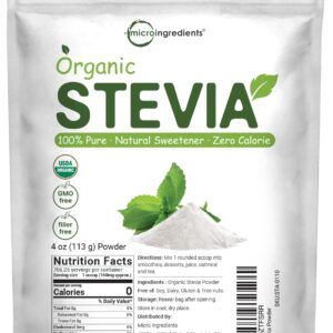 Pure Organic Stevia Powder, 4 Ounces, 706 Serving, Highest Grade Stevia Green Leaf Extract Reb-A, Reduced Bitter Aftertaste, 0 Calorie, Natural Sweetener, Sugar Alternative, Keto Friendly