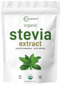 pure organic stevia powder, 8 ounces, 1418 serving, high grade stevia green leaf extract reb-a, reduced bitter aftertaste, 0 calorie, natural sweetener, sugar alternative, keto friendly