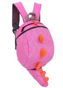 zhuannian kids toddlers dinosaur backpack with safety leash for boys girls(hot pink)