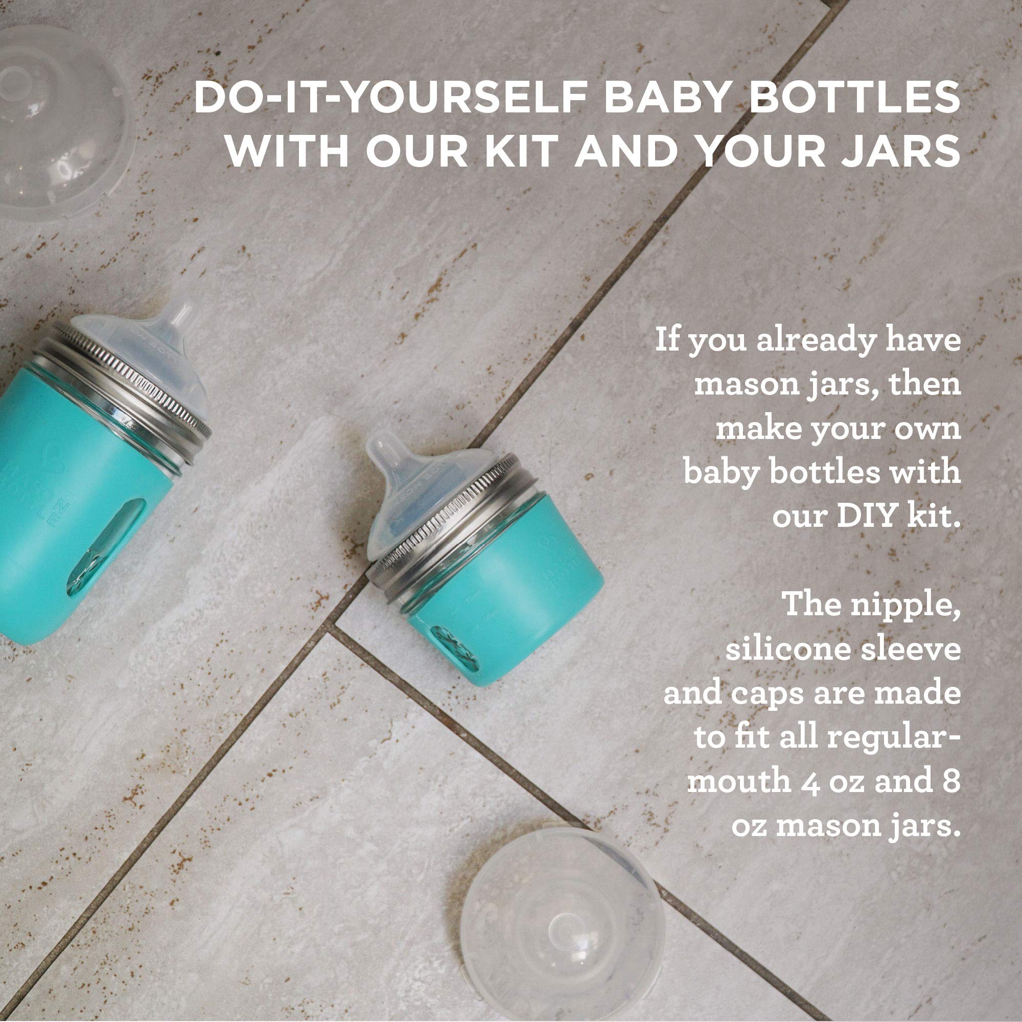 Mason Bottle 8 Ounce Glass Baby Bottles DIY Kit: Convert Your Mason Jars from Home, Non-Toxic, BPA and BPS Free, 100% Made in The USA