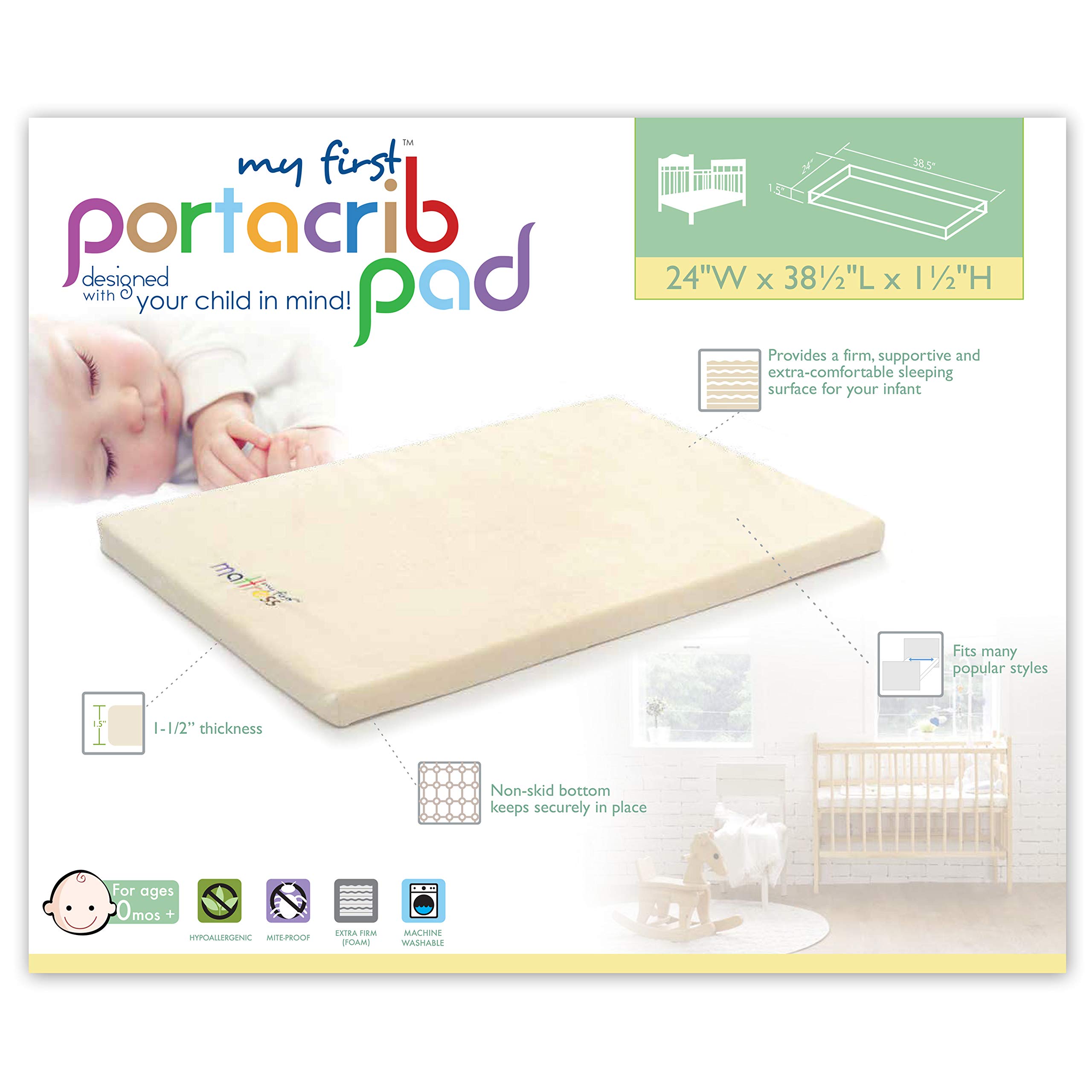 My First Pack N Play Mattress Pad or Mini Crib Pad, 37" x 26" x 1-1/2"