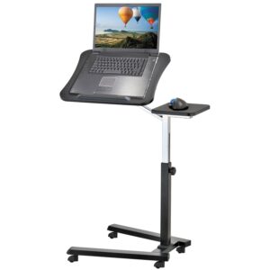 tatkraft joy portable laptop desk with mouse pad, rolling computer stand with adjustable height, sturdy and ergonomic, black