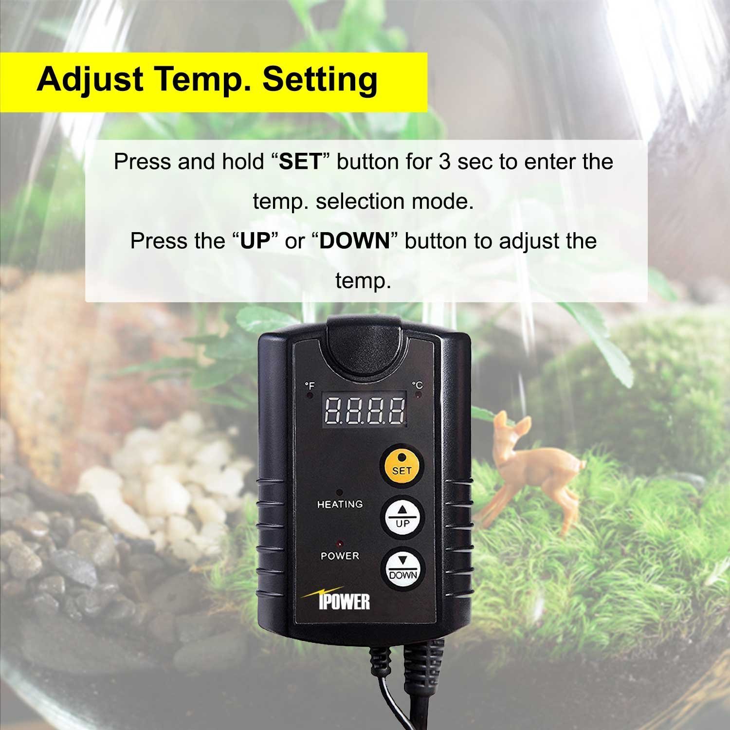 iPower GLHTMTCONTROL 40-108 Degrees Fahrenheit Digital Heat Mat Thermostat Controller for Seed Rooting Germination Reptiles, Fermentation and Brewing, 1000W-Black, Black