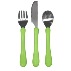 green sprouts learning cutlery set | helps toddler develop independent eating skills | designed for small hands, contoured handles for easy gripping, safety edge on knife, dishwasher safe