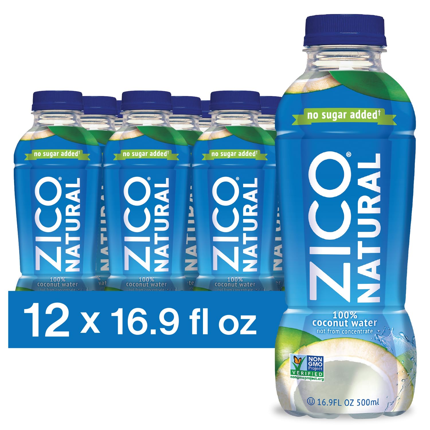 Zico 100% Coconut Water, NO added Sugar, Refreshingly Delicious, Hydration with Electrolytes, 16.9 Fl Oz (Pack of 12)