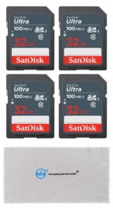 sandisk 32gb ultra (4 pack) uhs-i class 10 sdhc memory card, retail packaging - with (1) everything but stromboli (tm) microfiber cloth