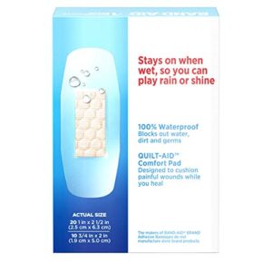 Band-Aid Brand Water Block Clear Waterproof Sterile Adhesive Bandages for First-Aid Wound Care of Minor Cuts and Scrapes, Assorted Sizes, 30 ct