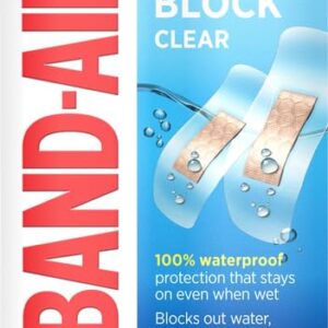 Band-Aid Brand Water Block Clear Waterproof Sterile Adhesive Bandages for First-Aid Wound Care of Minor Cuts and Scrapes, Assorted Sizes, 30 ct