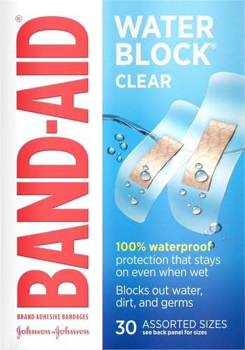 Band-Aid Brand Water Block Clear Waterproof Sterile Adhesive Bandages for First-Aid Wound Care of Minor Cuts and Scrapes, Assorted Sizes, 30 ct