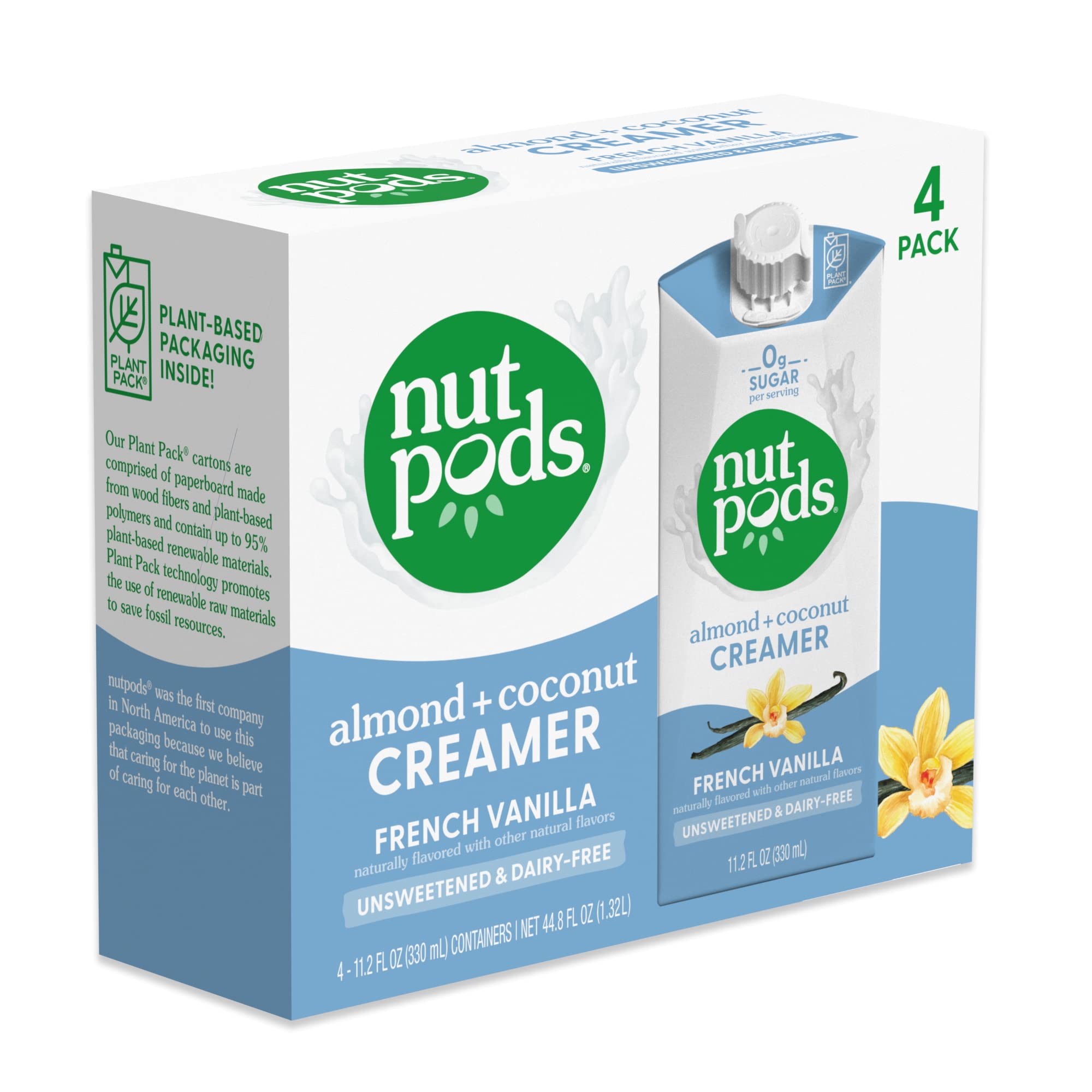 nutpods French Vanilla Creamer - Unsweetened Non Dairy Made from Almonds and Coconuts - Keto Creamer, Whole30, Gluten Free, Non-GMO, Vegan, Sugar Free, Kosher (4-Pack)