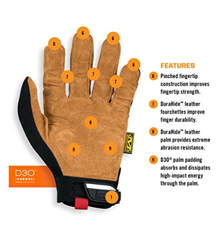 Mechanix Wear: M-Pact Durahide Leather Work Gloves with Secure Fit, Work Gloves with Impact Protection and Vibration Absorption, Safety Gloves for Men (Brown, Large)