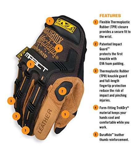 Mechanix Wear: M-Pact Durahide Leather Work Gloves with Secure Fit, Work Gloves with Impact Protection and Vibration Absorption, Safety Gloves for Men (Brown, Large)