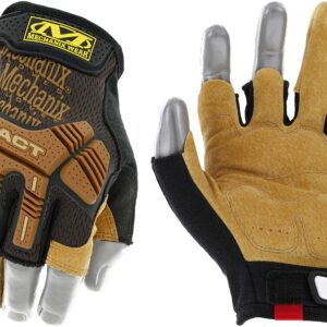 Mechanix Wear: M-Pact Durahide Leather Framer Work Gloves, Fingerless Design, Work Gloves with Impact Protection and Vibration Absorption, Safety Gloves for Men (Brown, Large)