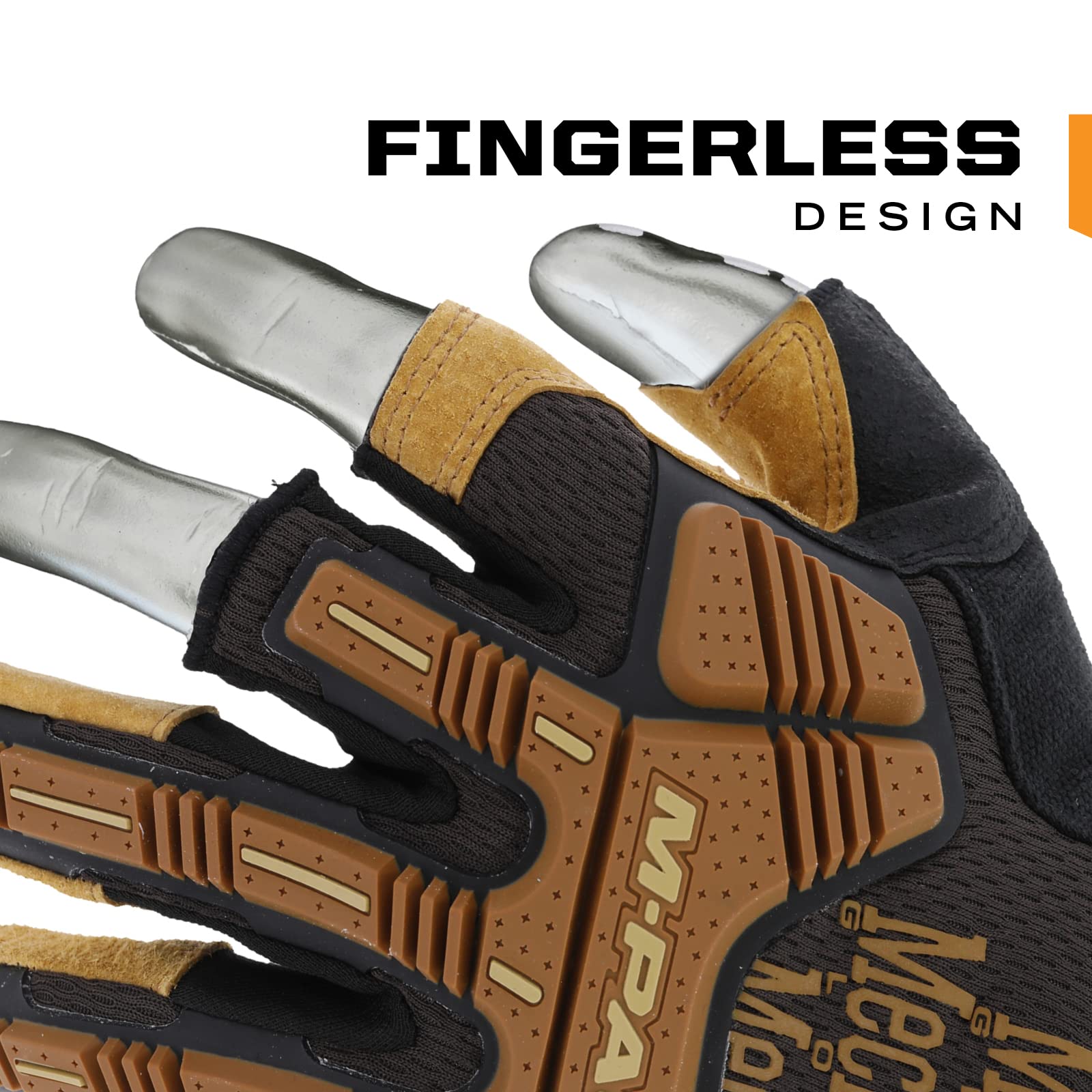 Mechanix Wear: M-Pact Durahide Leather Framer Work Gloves, Fingerless Design, Work Gloves with Impact Protection and Vibration Absorption, Safety Gloves for Men (Brown, Large)