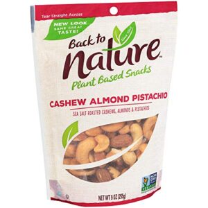 back to nature premium nut mix - cashew, almond & pistachio blend, dry roasted with sea salt, non-gmo high protein snacks, 9 ounce