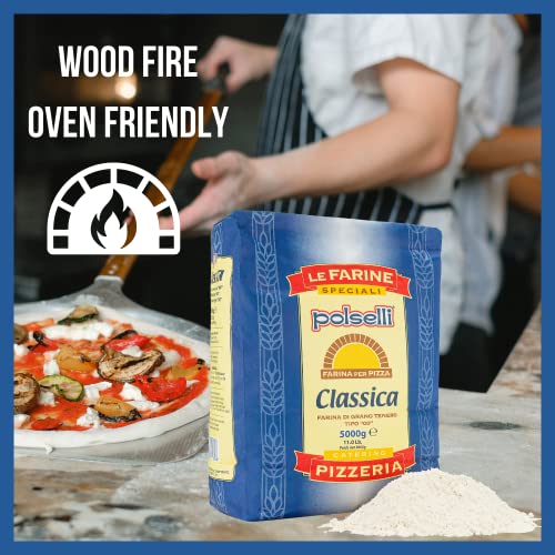 Classica, Tipo "00" Double Zero Flour Extra Fine, 11 lbs (5 kg), Neapolitan Italian Pizza, Bread, Pasta, and more, All Natural, Unbleached, Unbromated, No Additives, Polselli