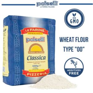 Classica, Tipo "00" Double Zero Flour Extra Fine, 11 lbs (5 kg), Neapolitan Italian Pizza, Bread, Pasta, and more, All Natural, Unbleached, Unbromated, No Additives, Polselli