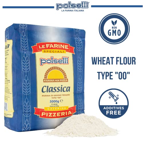 Classica, Tipo "00" Double Zero Flour Extra Fine, 11 lbs (5 kg), Neapolitan Italian Pizza, Bread, Pasta, and more, All Natural, Unbleached, Unbromated, No Additives, Polselli