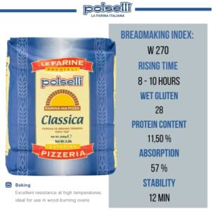 Classica, Tipo "00" Double Zero Flour Extra Fine, 11 lbs (5 kg), Neapolitan Italian Pizza, Bread, Pasta, and more, All Natural, Unbleached, Unbromated, No Additives, Polselli