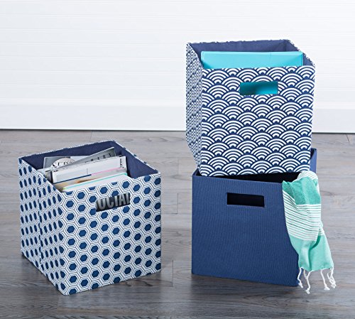 DII Collapsible Hard Sided Bin, Waves, Blue, Small