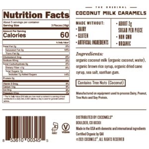 Cocomels Coconut Milk Caramels, Sea Salt Flavor, Organic Candy, Dairy Free, Vegan, Gluten Free, Non-GMO, No High Fructose Corn Syrup, Kosher, Plant Based, (3 Pack)