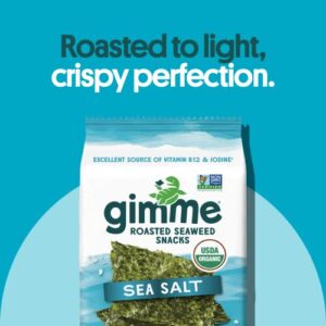 gimMe - Sea Salt Organic Roasted Seaweed Sheets Keto, Vegan, Gluten Free Great Source of Iodine & Omega 3’s Healthy On-The-Go Snack for Kids Adults 6 Count( Pack 1)