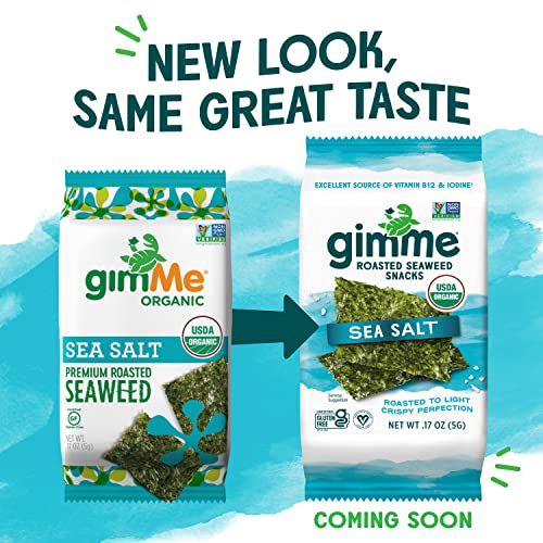 gimMe - Sea Salt Organic Roasted Seaweed Sheets Keto, Vegan, Gluten Free Great Source of Iodine & Omega 3’s Healthy On-The-Go Snack for Kids Adults 6 Count( Pack 1)