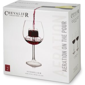 Sommelier Aerating Wine Glass (Set of 2) by Chevalier Collection – Patented Wine Glasses with Built In Aerator – Unique Gift for Wine Lovers