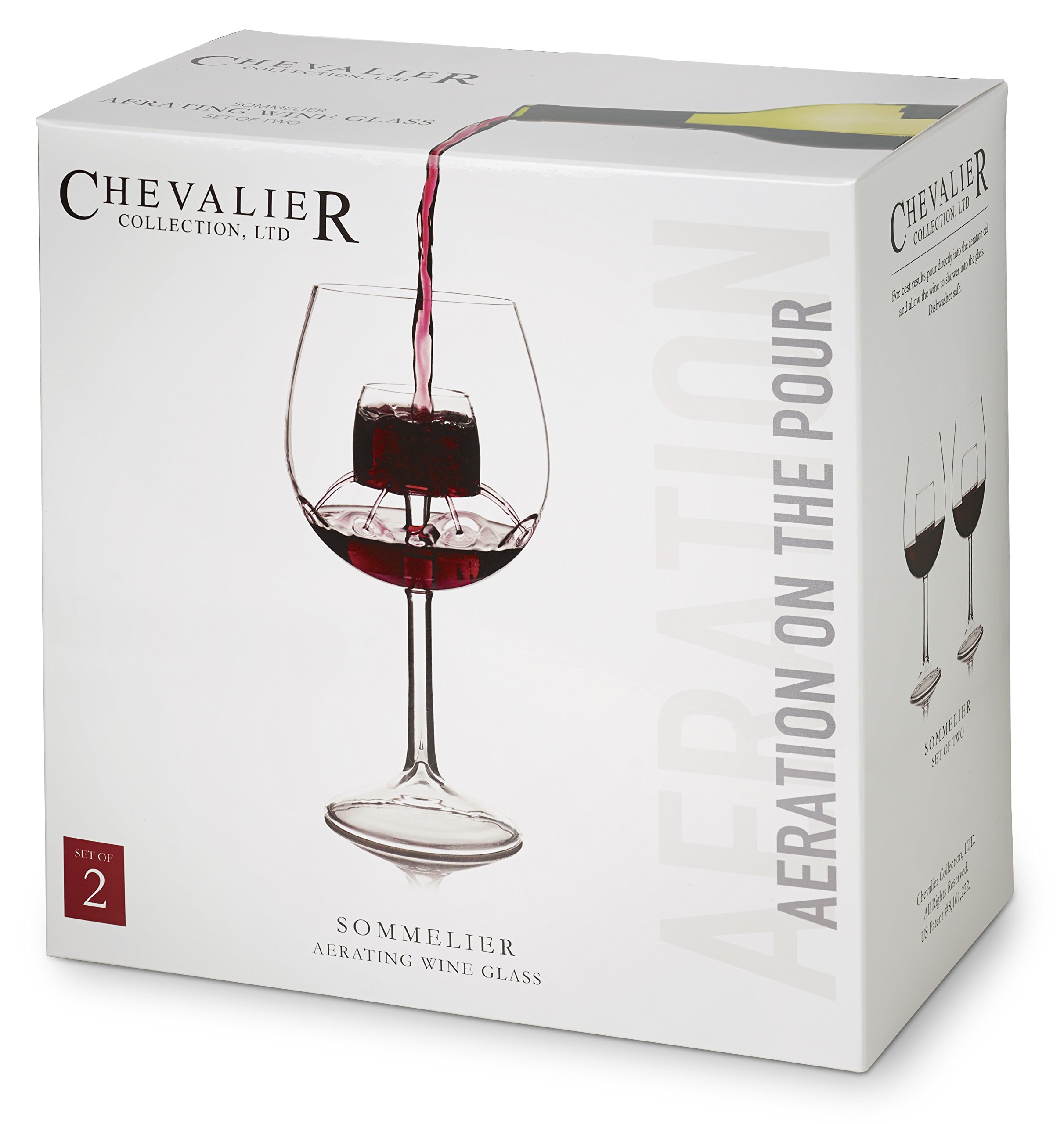 Sommelier Aerating Wine Glass (Set of 2) by Chevalier Collection – Patented Wine Glasses with Built In Aerator – Unique Gift for Wine Lovers