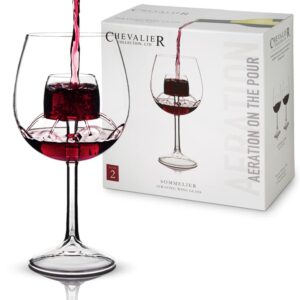 Sommelier Aerating Wine Glass (Set of 2) by Chevalier Collection – Patented Wine Glasses with Built In Aerator – Unique Gift for Wine Lovers