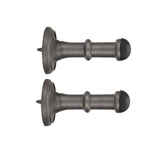 Set of 2 Antique Brass Door Stops - 2-7/8" Heavy Duty Door Stop - Rigid Door Stopper with Low Mounted Black Rubber Bumper Tips, Protect Wall & Door for Kitchen, Bedroom, Office, Easy Installation